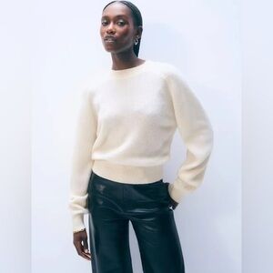 White + Warren Ribbed Button Cuff Crewneck Sweater